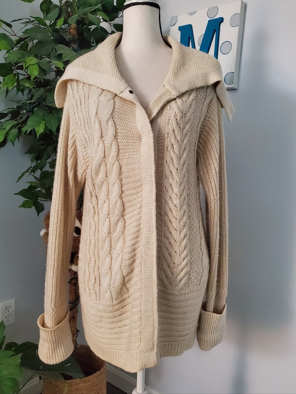 SIMPLY VERA VERA WANG Y2K Foldover Cable Knit Snap Front Cardigan M